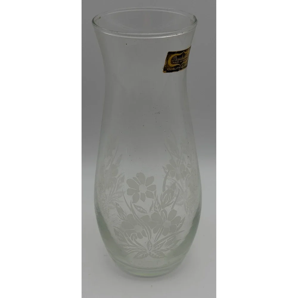 Pasabahce Turkey Frosted Floral Etched Clear Glass Vase Quality‎ Glass F306